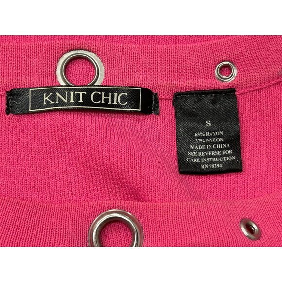 Knit Chic Womens Pink Grommet-Detail Long Sleeve Top Size Small - Picture 5 of 8